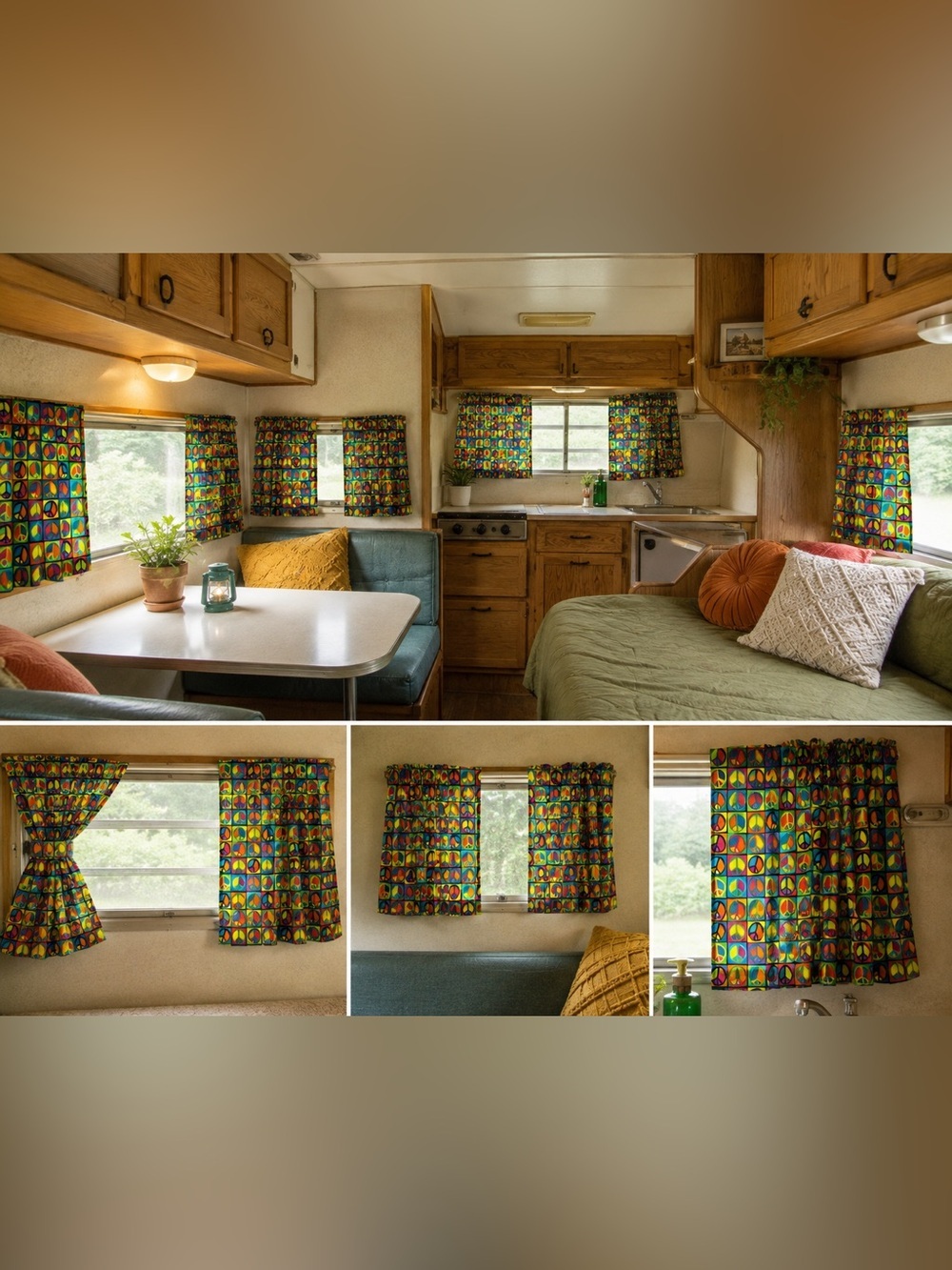 12 Pc Handmade Peace Sign RV Camper Curtains Retro Groovy Window Panels